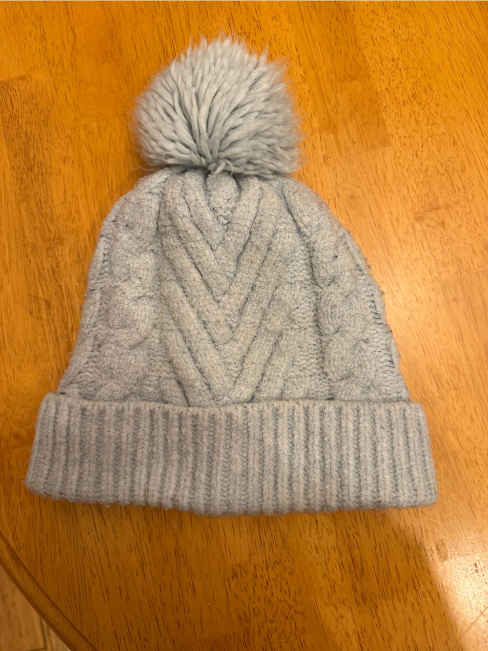 Women’s Light Gray Cable Knit Pom Beanie Sweater
